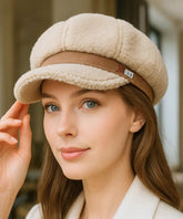 Comprar boina feminina com aba em pelúcia térmica estilo retrô elegante para dias frios urbanos com visual europeu moderno em promoção ANELLIMN